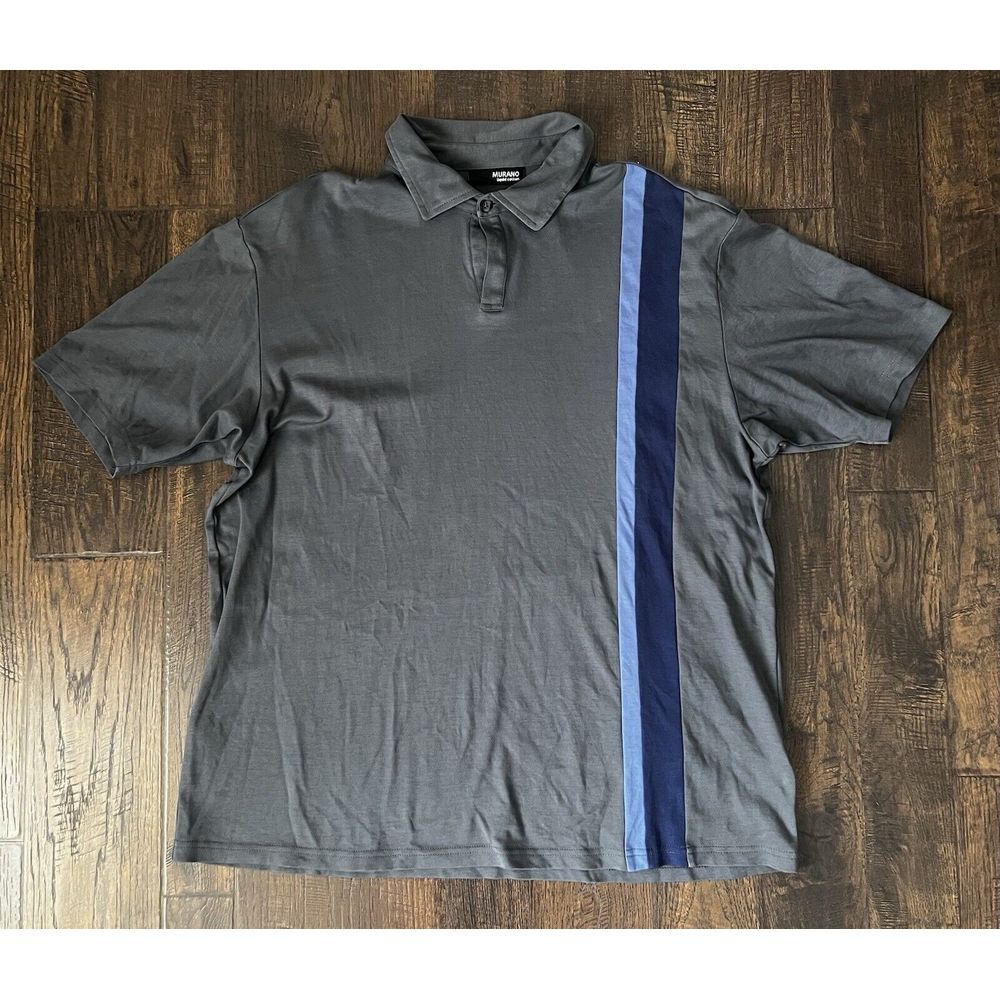Murano‎ Liquid Cotton Luxury Polo Shirt Men's Large Gray Blue Striped Golf